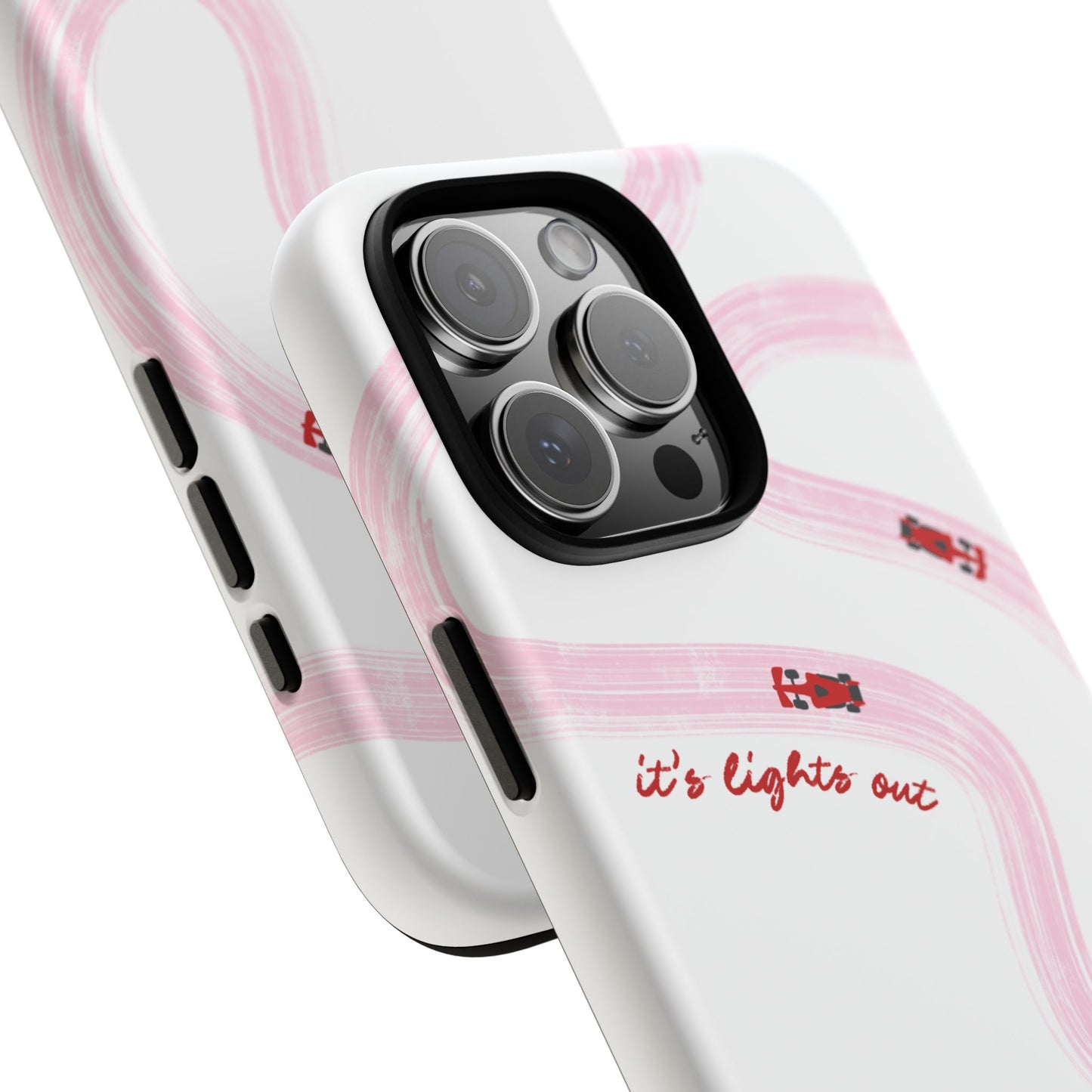 F1 Phone Case Pink and Red Painted "its lights out and away we go", Trendy F1 Gift, Formula 1 Gift, Cute F1 Phone Case, Unique Phone Case