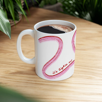 Pink and Red Painted It's Lights Out and Away We Go Mug, Unique Gift for Coffee Lovers, Whimsical Formula 1 Gift
