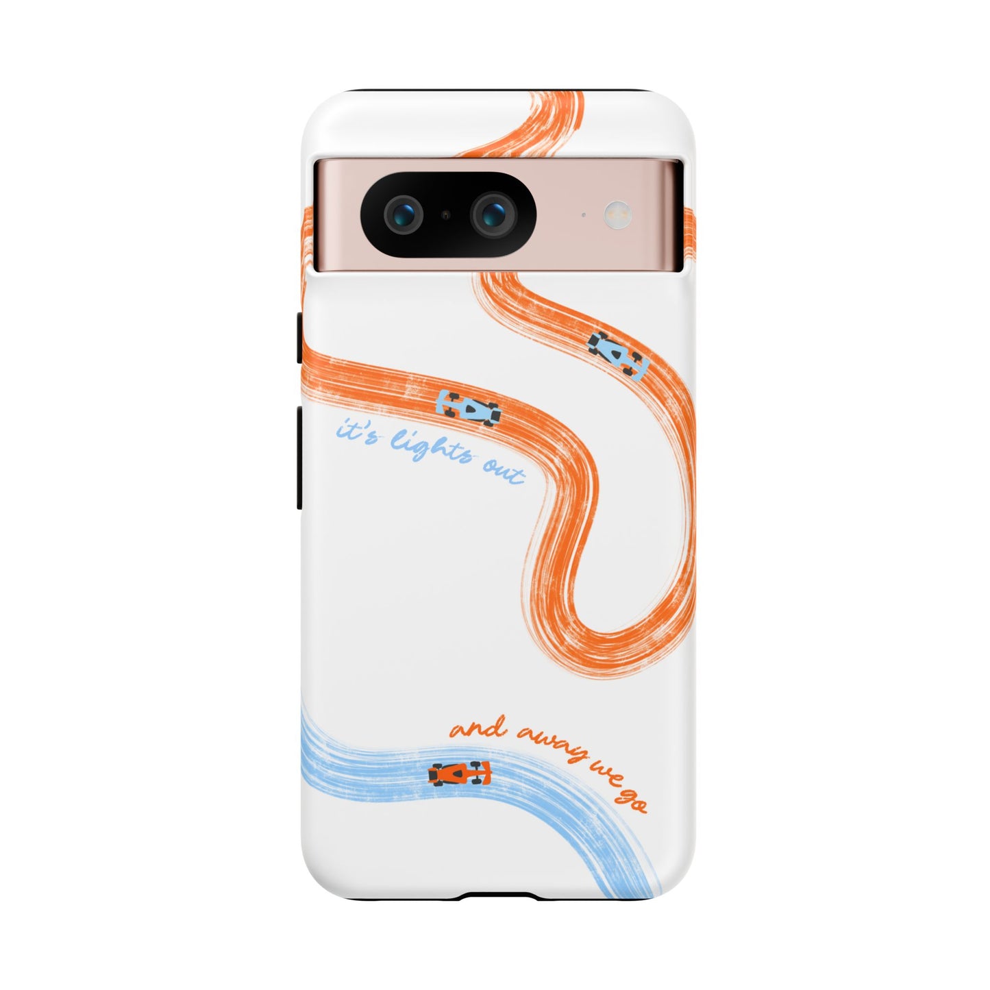 McLaren F1 Phone Case Orange and Blue Painted "its lights out and away we go", Trendy F1 Gift, Formula 1 Gift, Cute F1 Phone Case