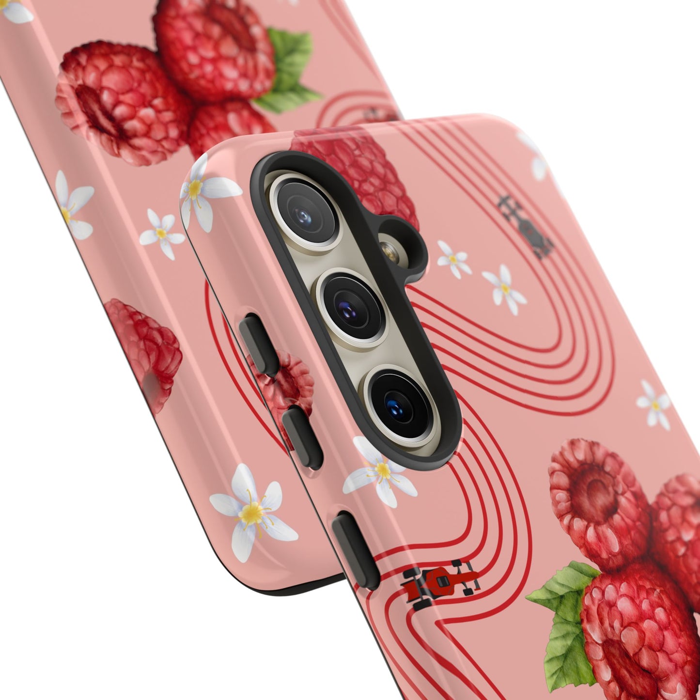 Red F1 Haas and Raspberries Phone Case, Trendy F1 Gift, Formula 1 Gift, Cute Fruit F1 Phone Case, Unique Phone Case