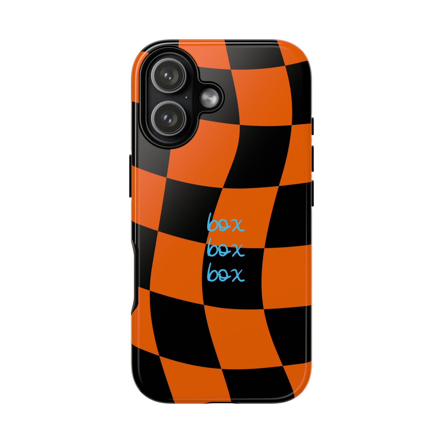 McLaren Orange and Black Checkered F1 Phone Case, Box Box Box F1 Phone Case