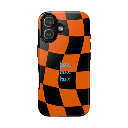 McLaren Orange and Black Checkered F1 Phone Case, Box Box Box F1 Phone Case
