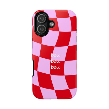 Pink and Red Checkered F1 Phone Case, Box Box Box F1 Phone Case