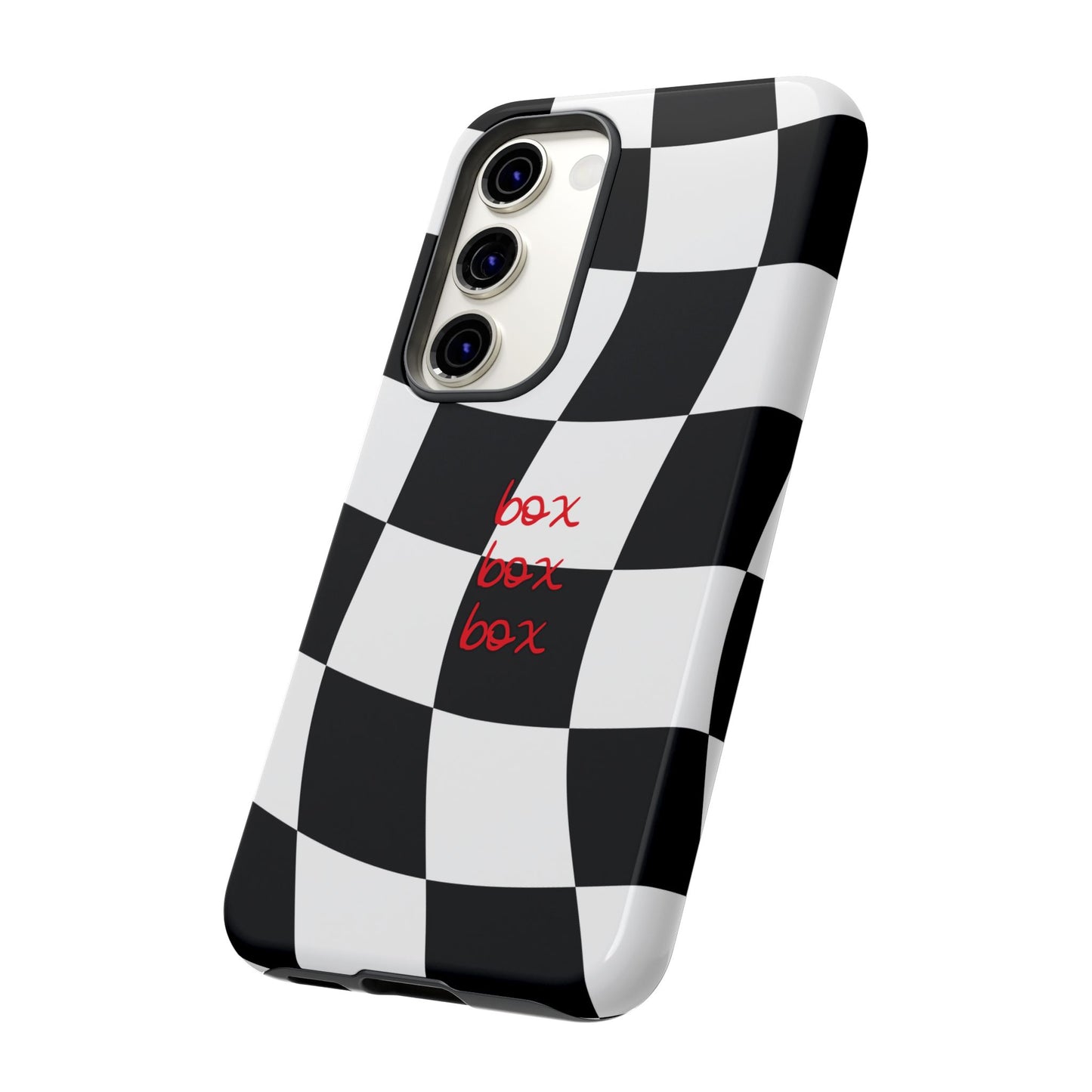 Black and Red Checkered F1 Phone Case, Box Box Box F1 Phone Case