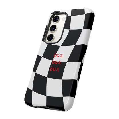 Black and Red Checkered F1 Phone Case, Box Box Box F1 Phone Case