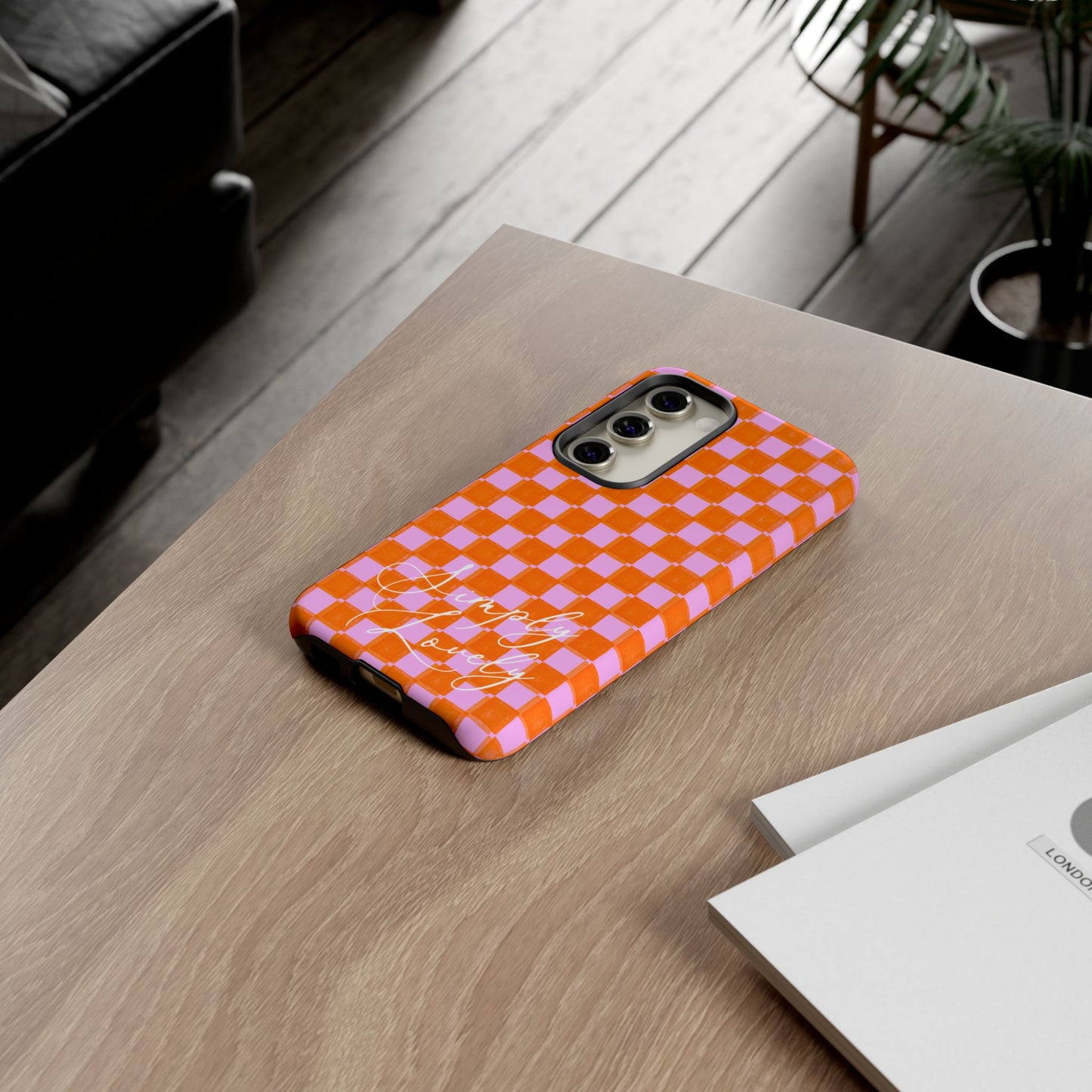 Simply Lovely Orange and Pink Checkered F1 Phone Case Design, Trendy F1 Gift, Formula 1 Gift, Cute F1 Phone Case