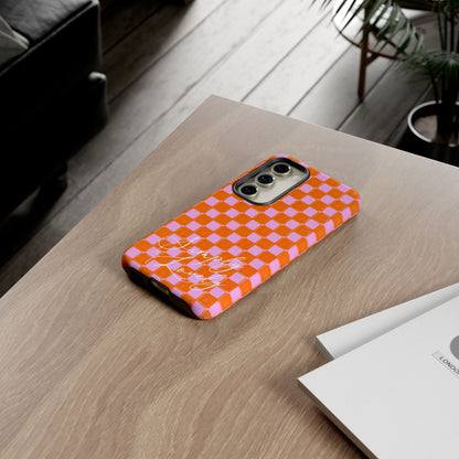 Simply Lovely Orange and Pink Checkered F1 Phone Case Design, Trendy F1 Gift, Formula 1 Gift, Cute F1 Phone Case