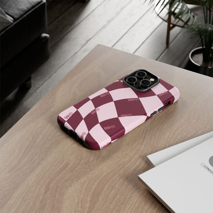 F1 Phone Case Pink Checkered Design, Trendy F1 Gift, Formula 1 Gift, Cute F1 Phone Case, Unique Formula One Phone Case