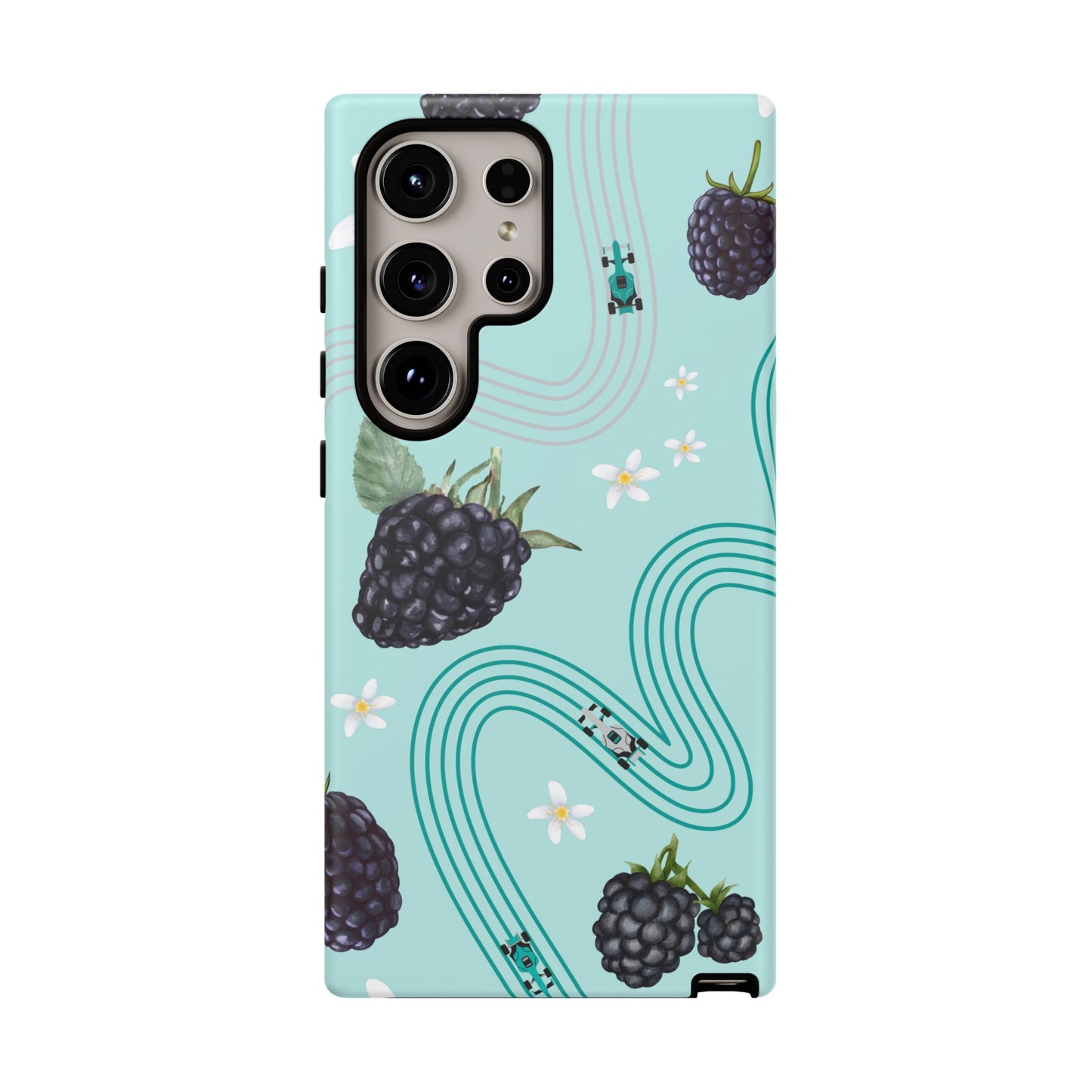 Teal F1 Mercedes and Blackberries Phone Case , Trendy F1 Gift, Formula 1 Gift, Cute Fruit F1 Phone Case, Unique Phone Case
