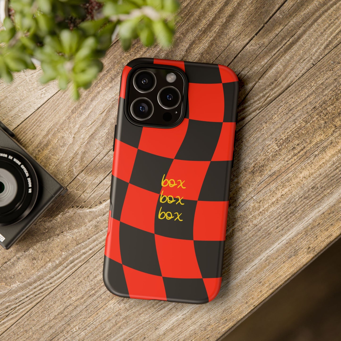 F1 Ferrari Black and Red Checkered Phone Case, Box Box Box F1 Phone Case