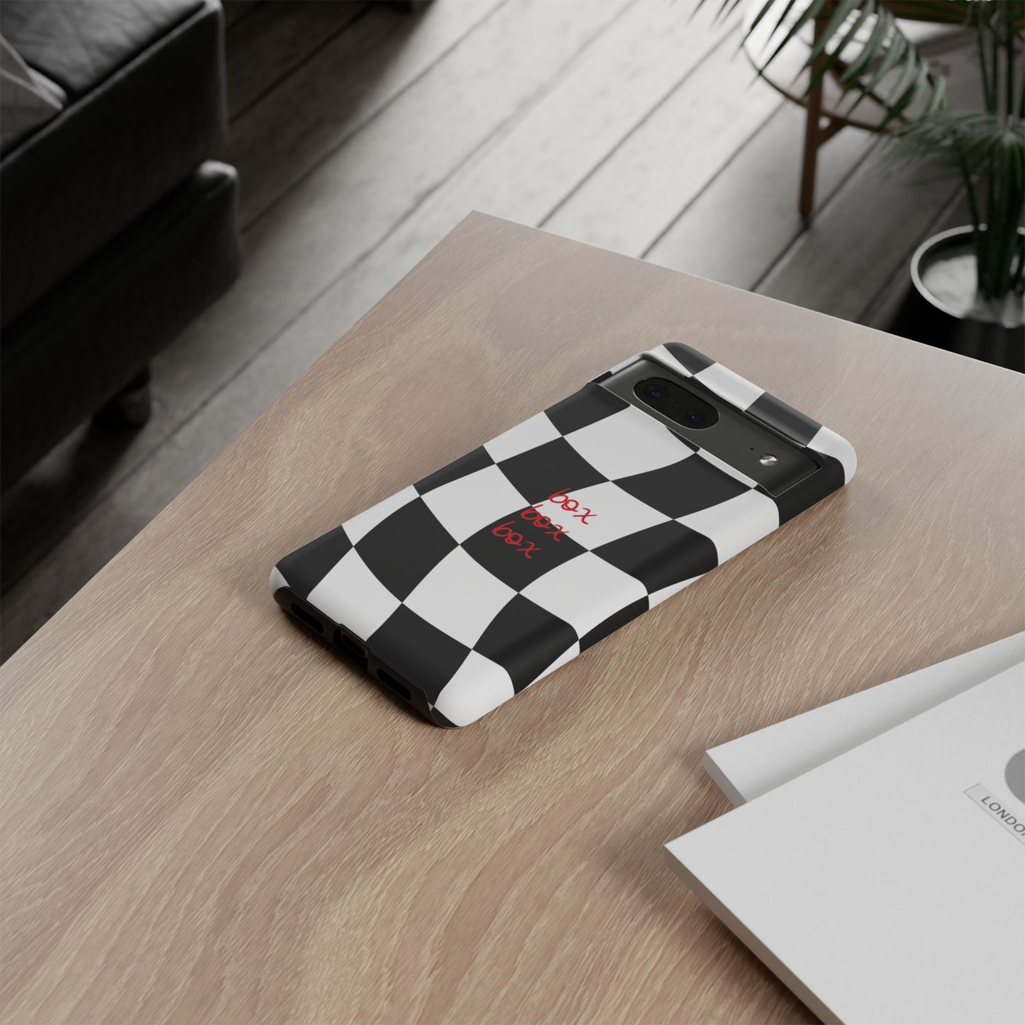 Black and Red Checkered F1 Phone Case, Box Box Box F1 Phone Case