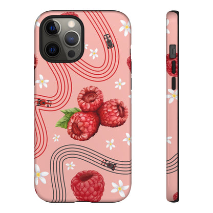 Red F1 Haas and Raspberries Phone Case, Trendy F1 Gift, Formula 1 Gift, Cute Fruit F1 Phone Case, Unique Phone Case