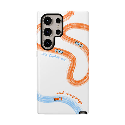 McLaren F1 Phone Case Orange and Blue Painted "its lights out and away we go", Trendy F1 Gift, Formula 1 Gift, Cute F1 Phone Case