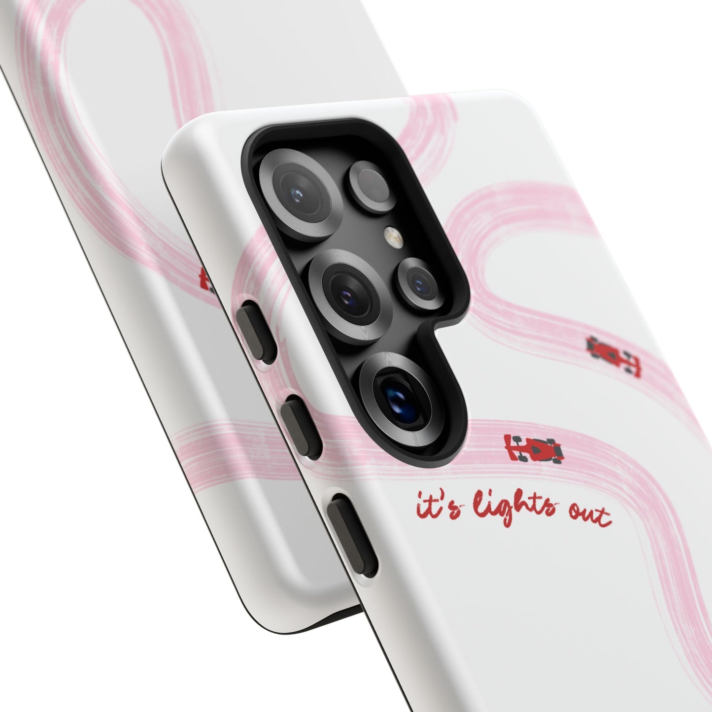 F1 Phone Case Pink and Red Painted "its lights out and away we go", Trendy F1 Gift, Formula 1 Gift, Cute F1 Phone Case, Unique Phone Case