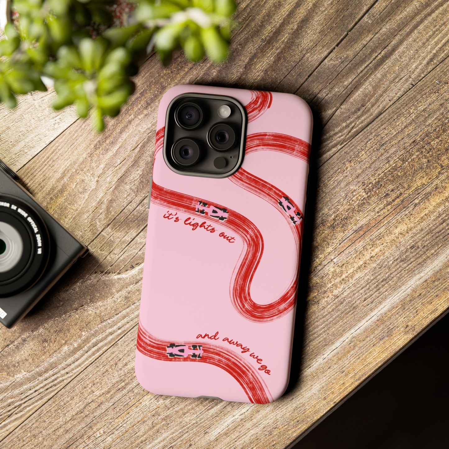 F1 Phone Case Pink and Red Painted "its lights out and away we go", Trendy F1 Gift, Formula 1 Gift, Cute F1 Phone Case, Unique Phone Case