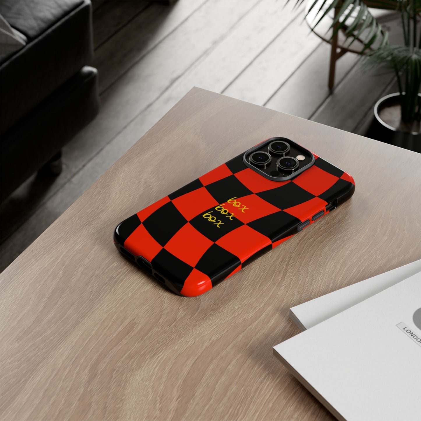 F1 Ferrari Black and Red Checkered Phone Case, Box Box Box F1 Phone Case