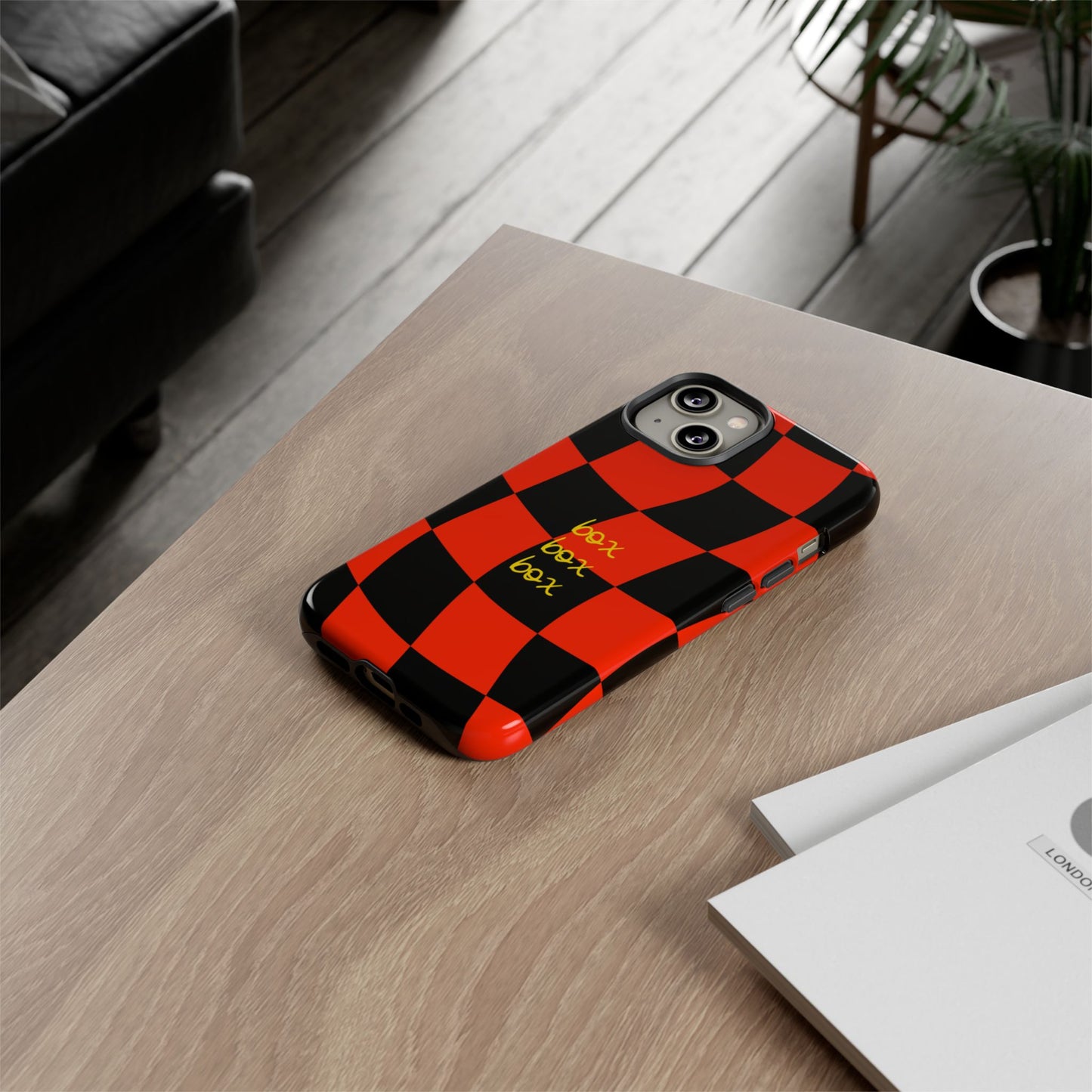 F1 Ferrari Black and Red Checkered Phone Case, Box Box Box F1 Phone Case