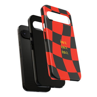 F1 Ferrari Black and Red Checkered Phone Case, Box Box Box F1 Phone Case