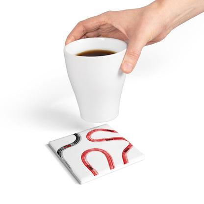 F1 Ferrari Ceramic Coaster - Red and Black Painted Tracks