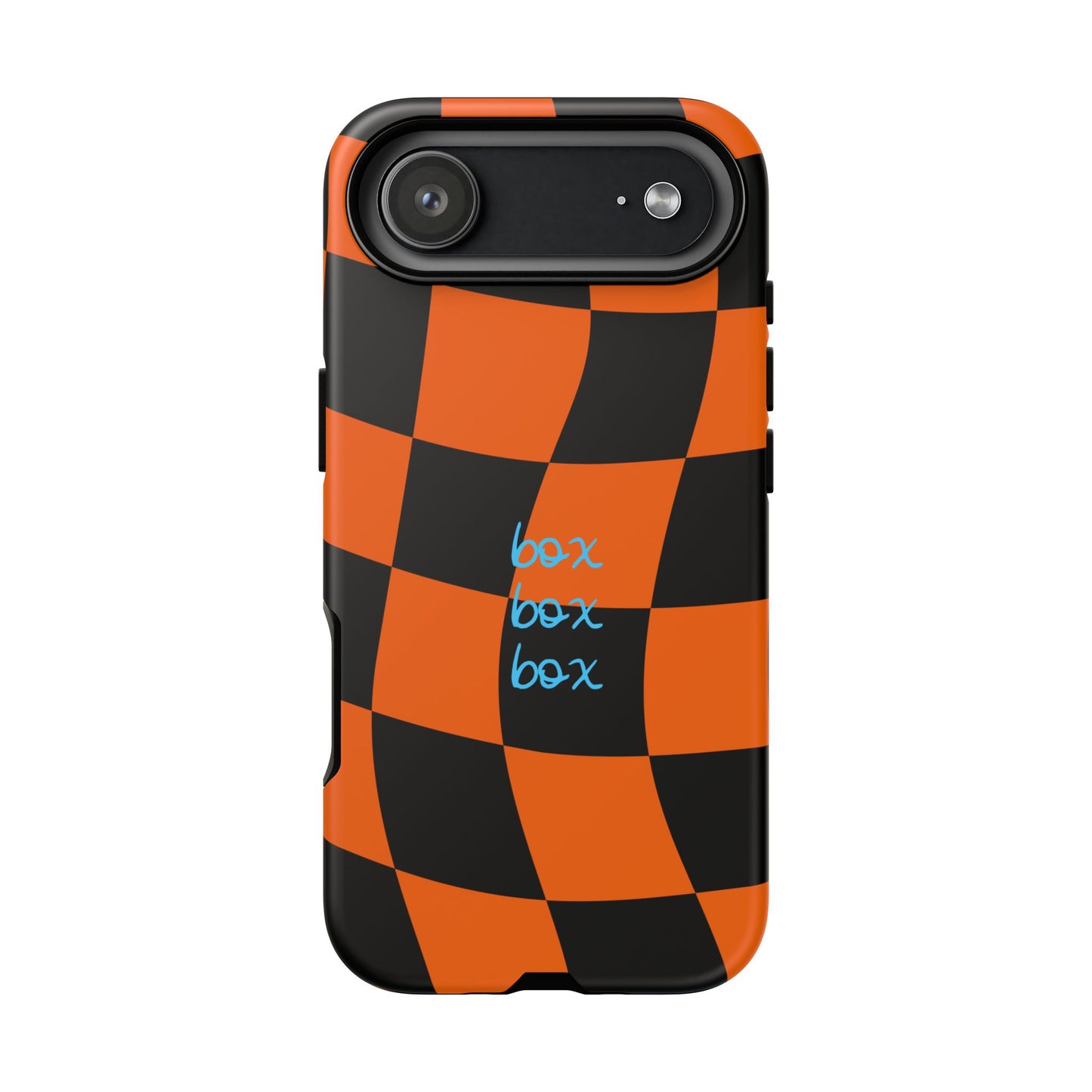McLaren Orange and Black Checkered F1 Phone Case, Box Box Box F1 Phone Case