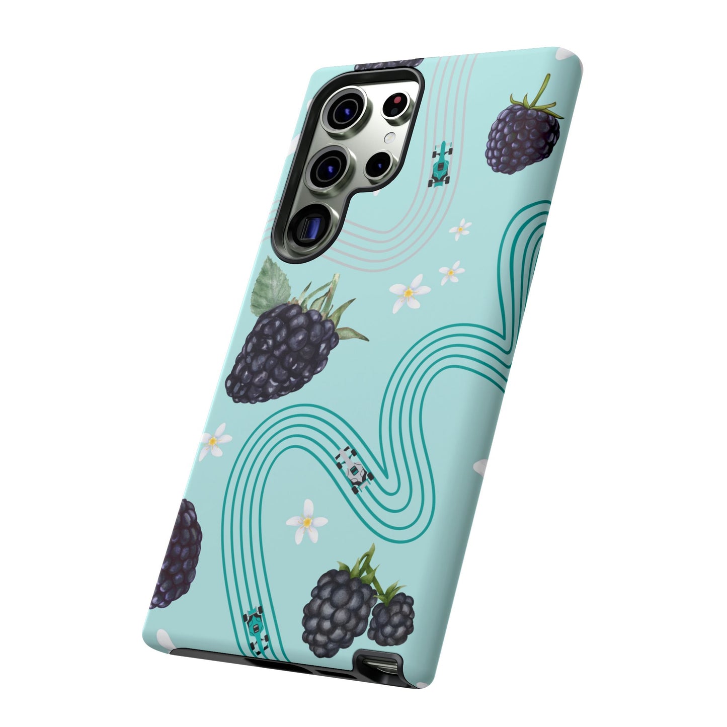 Teal F1 Mercedes and Blackberries Phone Case , Trendy F1 Gift, Formula 1 Gift, Cute Fruit F1 Phone Case, Unique Phone Case