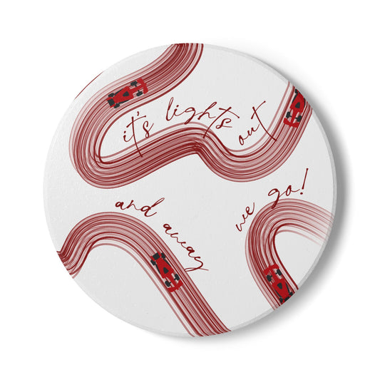 Red F1 Ceramic Coaster | Curved Tracks with Tiny Cars