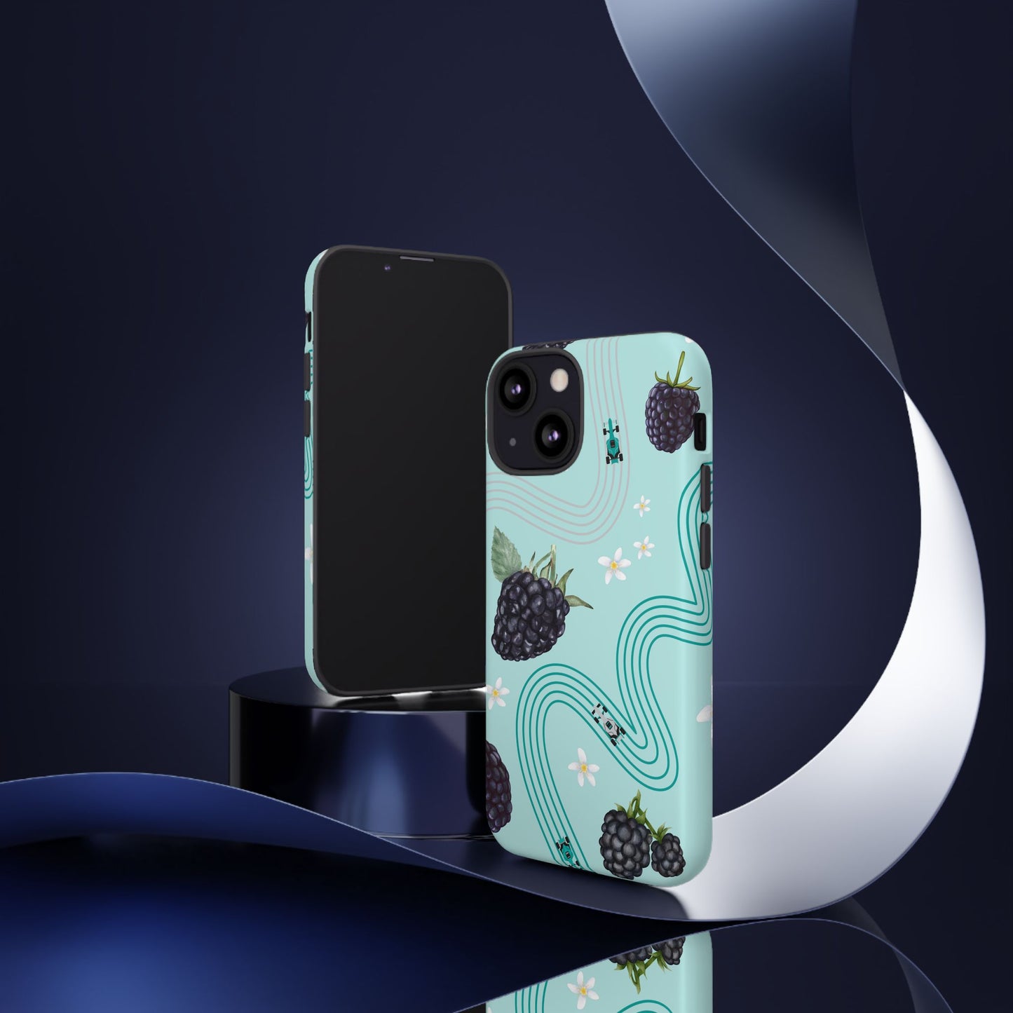 Teal F1 Mercedes and Blackberries Phone Case , Trendy F1 Gift, Formula 1 Gift, Cute Fruit F1 Phone Case, Unique Phone Case