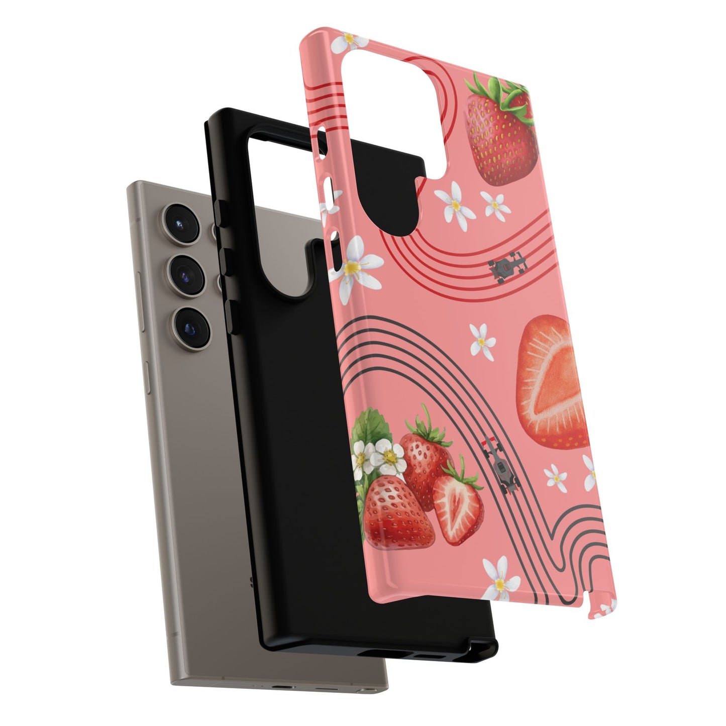 Red F1 Audi and Strawberries Phone Case, Trendy F1 Gift, Formula 1 Gift, Cute Fruit F1 Phone Case, Unique Phone Case