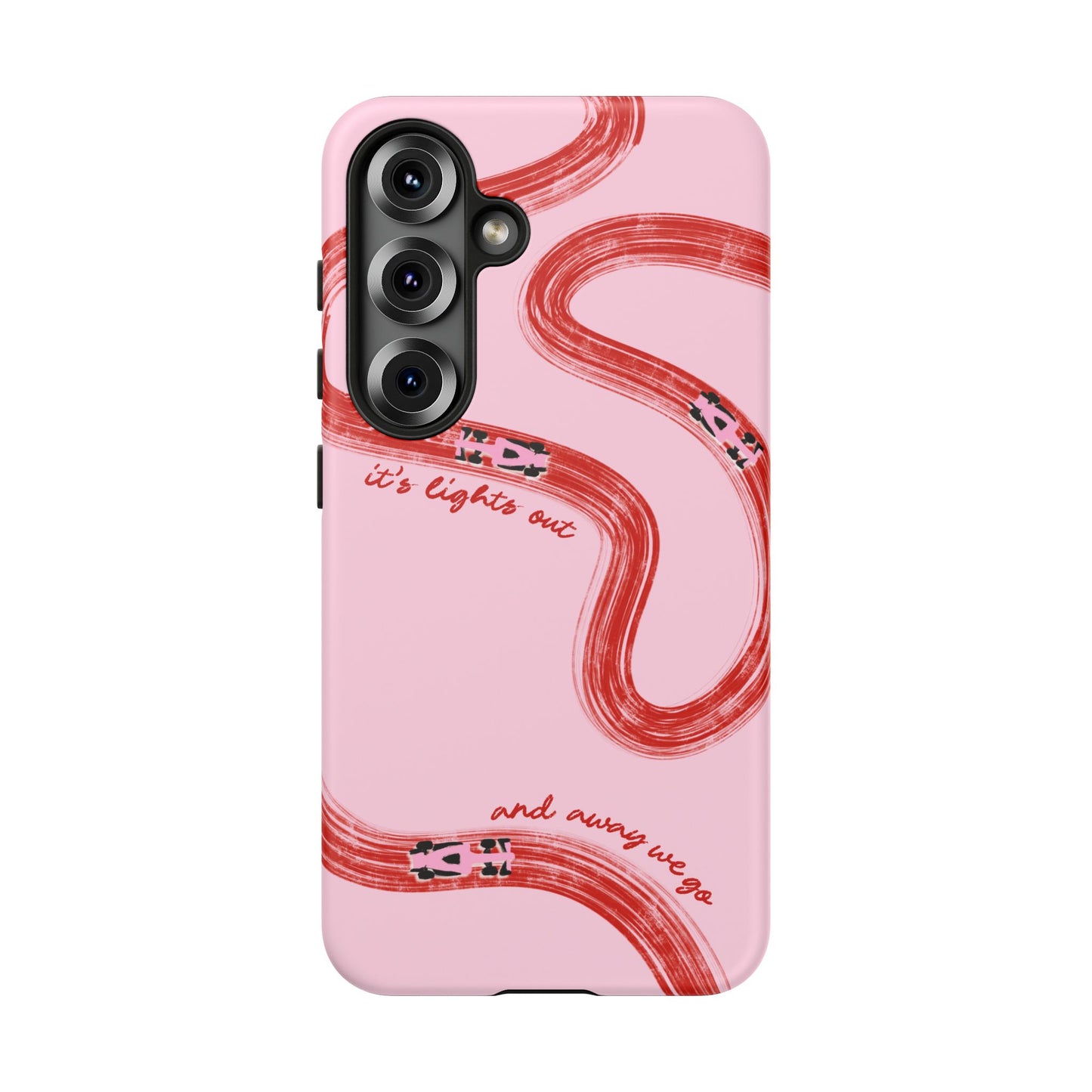F1 Phone Case Pink and Red Painted "its lights out and away we go", Trendy F1 Gift, Formula 1 Gift, Cute F1 Phone Case, Unique Phone Case