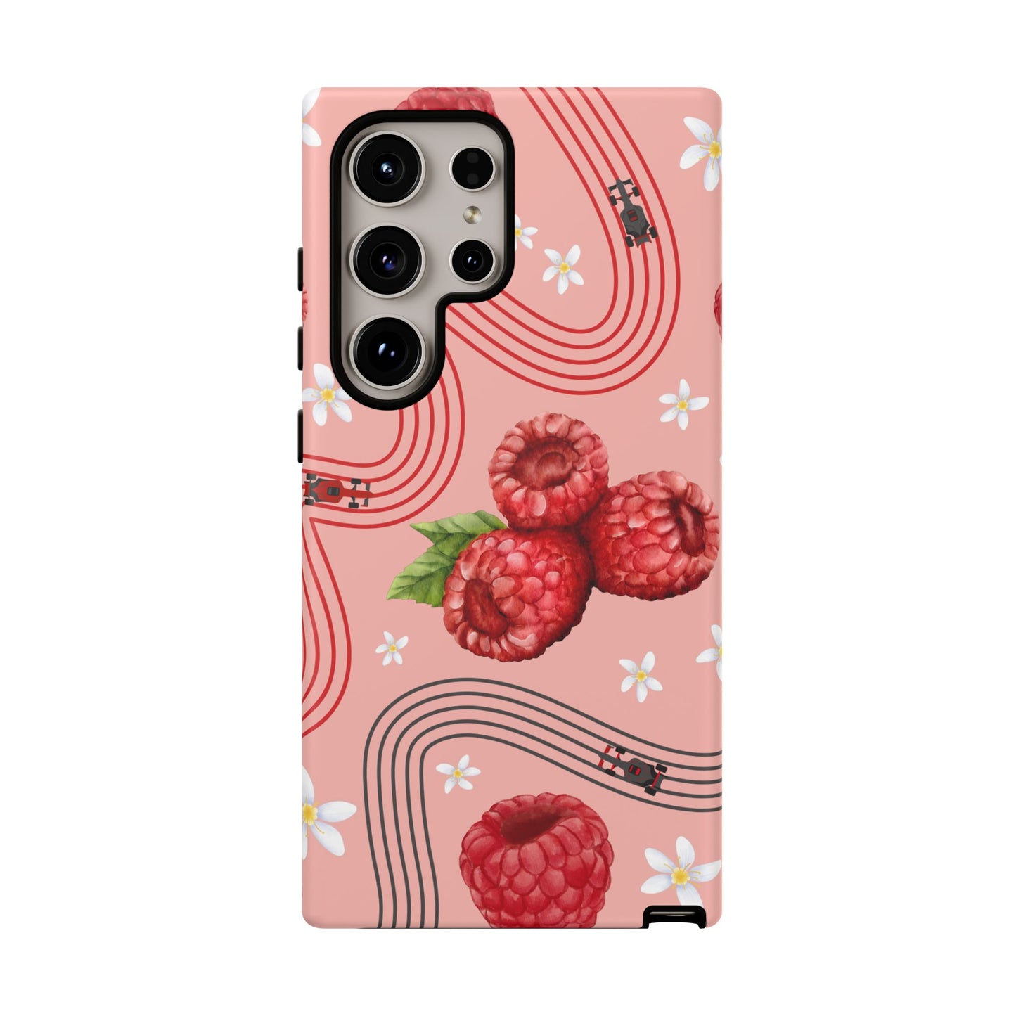 Red F1 Haas and Raspberries Phone Case, Trendy F1 Gift, Formula 1 Gift, Cute Fruit F1 Phone Case, Unique Phone Case