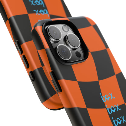McLaren Orange and Black Checkered F1 Phone Case, Box Box Box F1 Phone Case