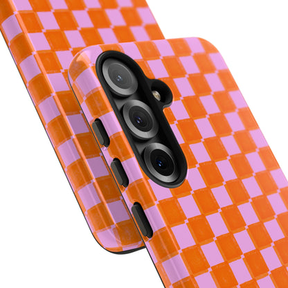 Simply Lovely Orange and Pink Checkered F1 Phone Case Design, Trendy F1 Gift, Formula 1 Gift, Cute F1 Phone Case
