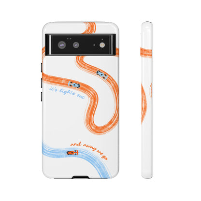 McLaren F1 Phone Case Orange and Blue Painted "its lights out and away we go", Trendy F1 Gift, Formula 1 Gift, Cute F1 Phone Case