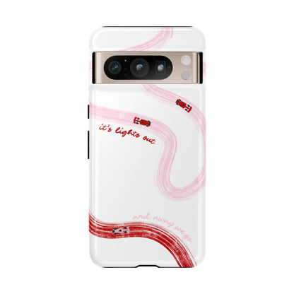 F1 Phone Case Pink and Red Painted "its lights out and away we go", Trendy F1 Gift, Formula 1 Gift, Cute F1 Phone Case, Unique Phone Case
