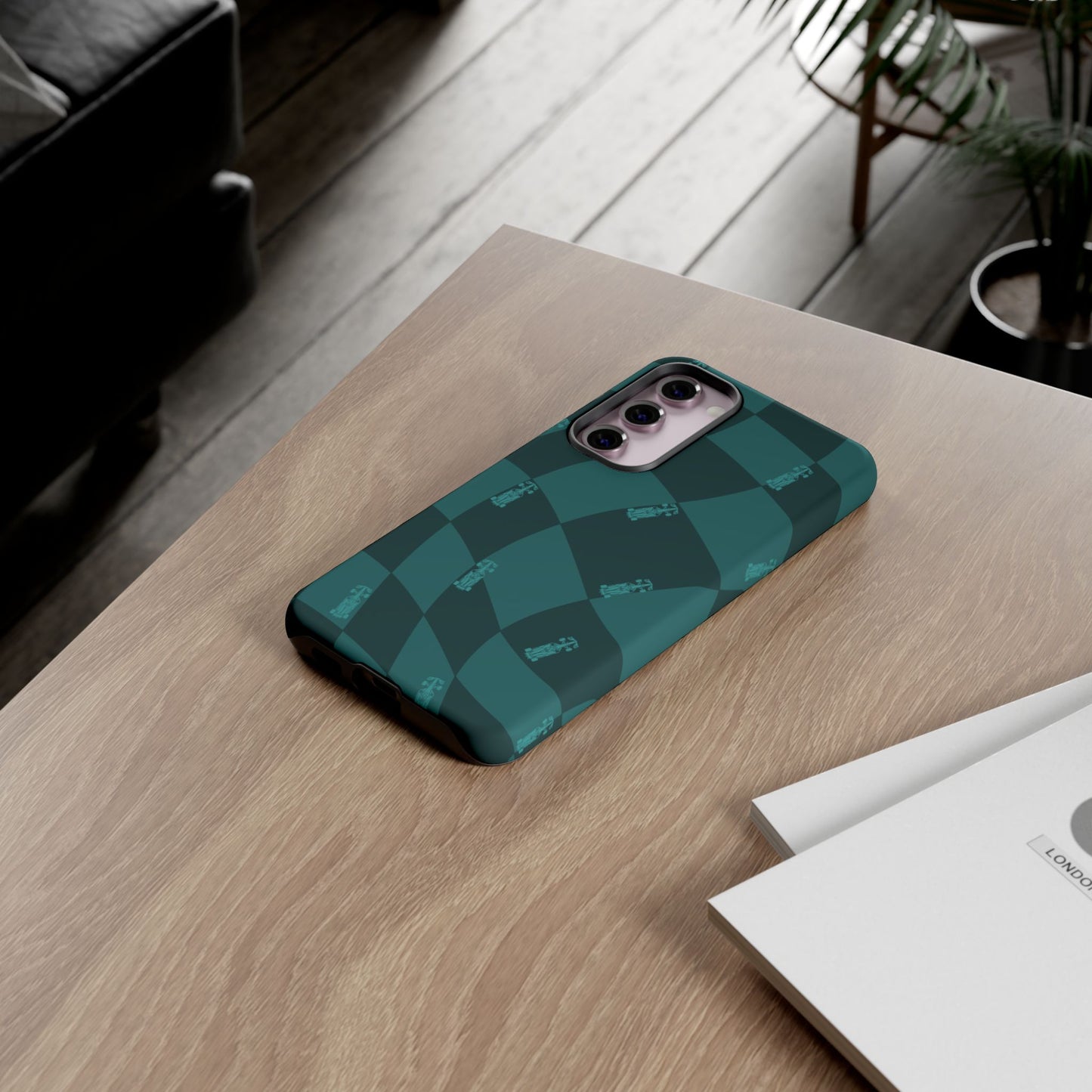 F1 Phone Case Teal Checkered Design, Trendy F1 Gift, Formula 1 Gift, Cute F1 Phone Case, Unique Formula One Phone Case
