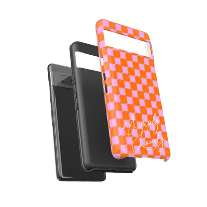 Simply Lovely Orange and Pink Checkered F1 Phone Case Design, Trendy F1 Gift, Formula 1 Gift, Cute F1 Phone Case