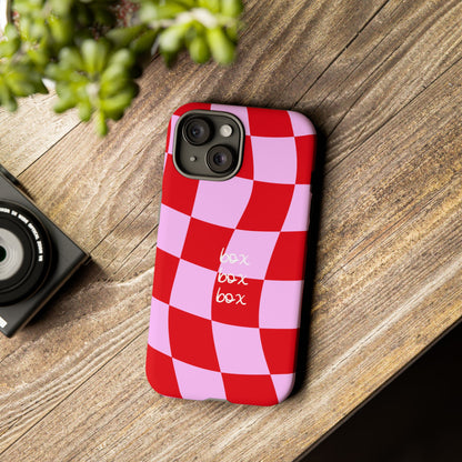 Pink and Red Checkered F1 Phone Case, Box Box Box F1 Phone Case