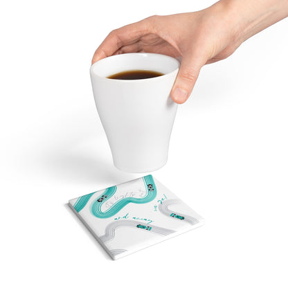 Mercedes Teal and Grey F1 Ceramic Coaster | Curved Tracks with Tiny Cars