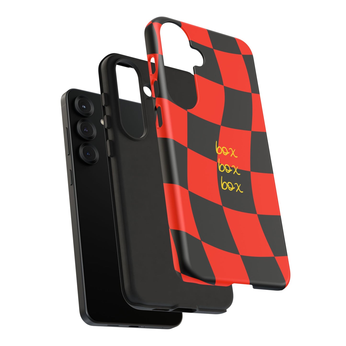 F1 Ferrari Black and Red Checkered Phone Case, Box Box Box F1 Phone Case
