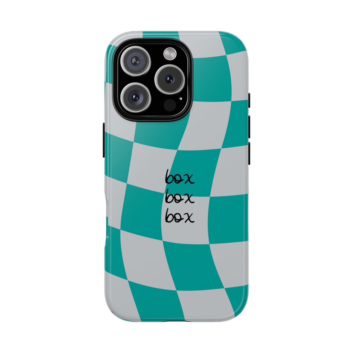 Mercedes Teal and Grey Checkered F1 Phone Case, Box Box Box F1 Phone Case