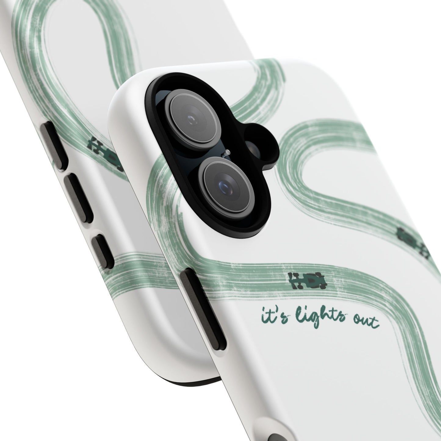 F1 Phone Case Green Painted "its lights out and away we go", Trendy F1 Gift, Formula 1 Gift, Cute F1 Phone Case, Gift for F1 Fans