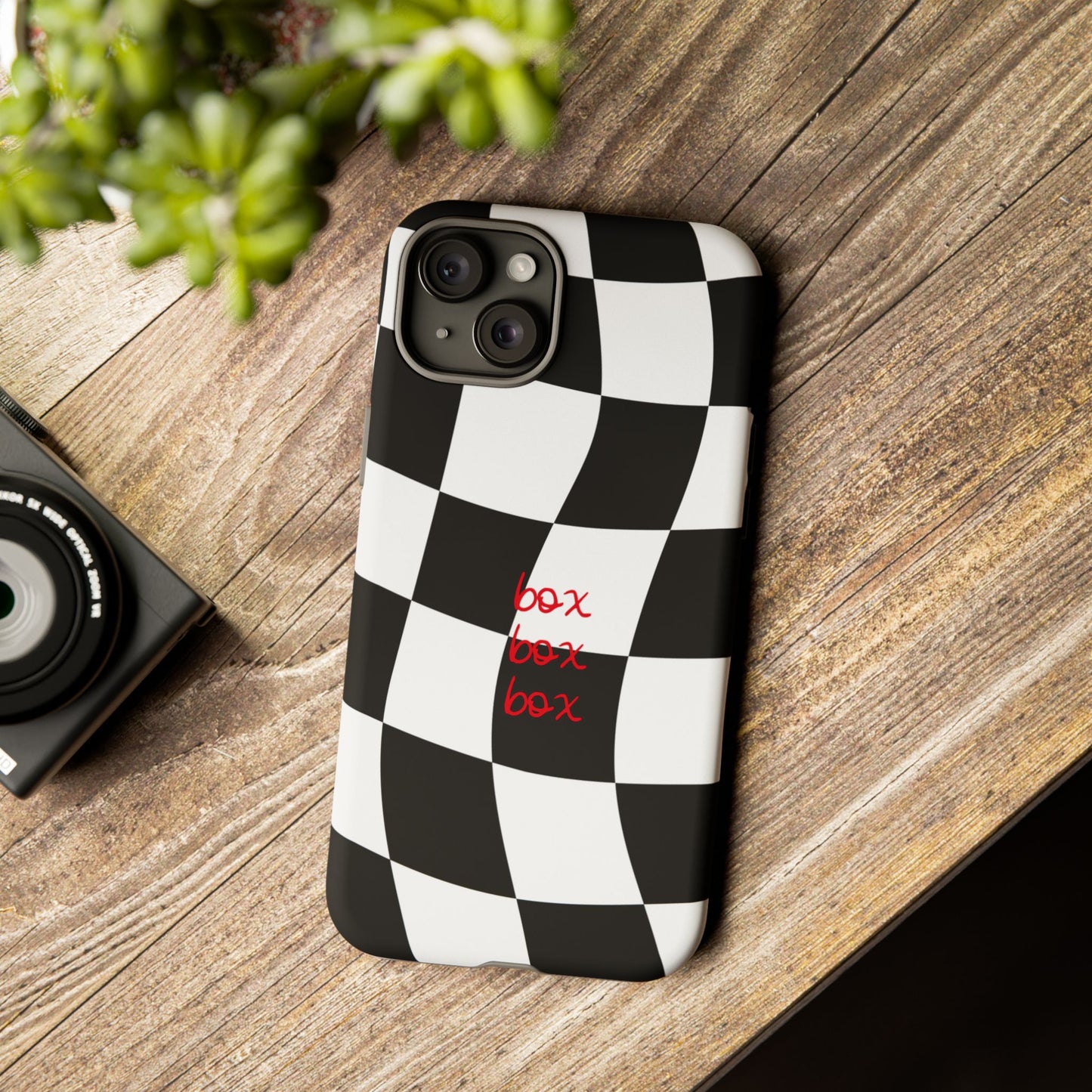 Black and Red Checkered F1 Phone Case, Box Box Box F1 Phone Case