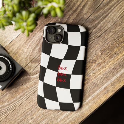 Black and Red Checkered F1 Phone Case, Box Box Box F1 Phone Case