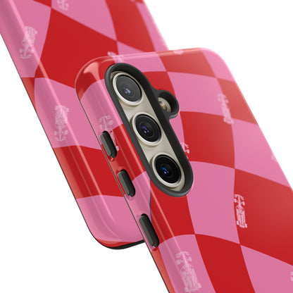 F1 Phone Case Pink and Red Checkerboard Design, Trendy F1 Gift, Girly Formula 1 Gift, Cute F1 Phone Case, Unique Formula One Phone Case