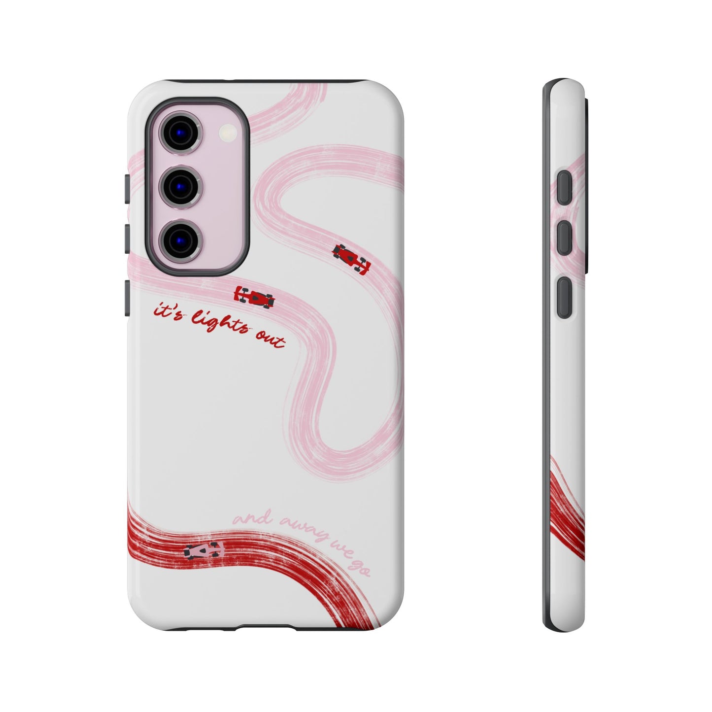 F1 Phone Case Pink and Red Painted "its lights out and away we go", Trendy F1 Gift, Formula 1 Gift, Cute F1 Phone Case, Unique Phone Case