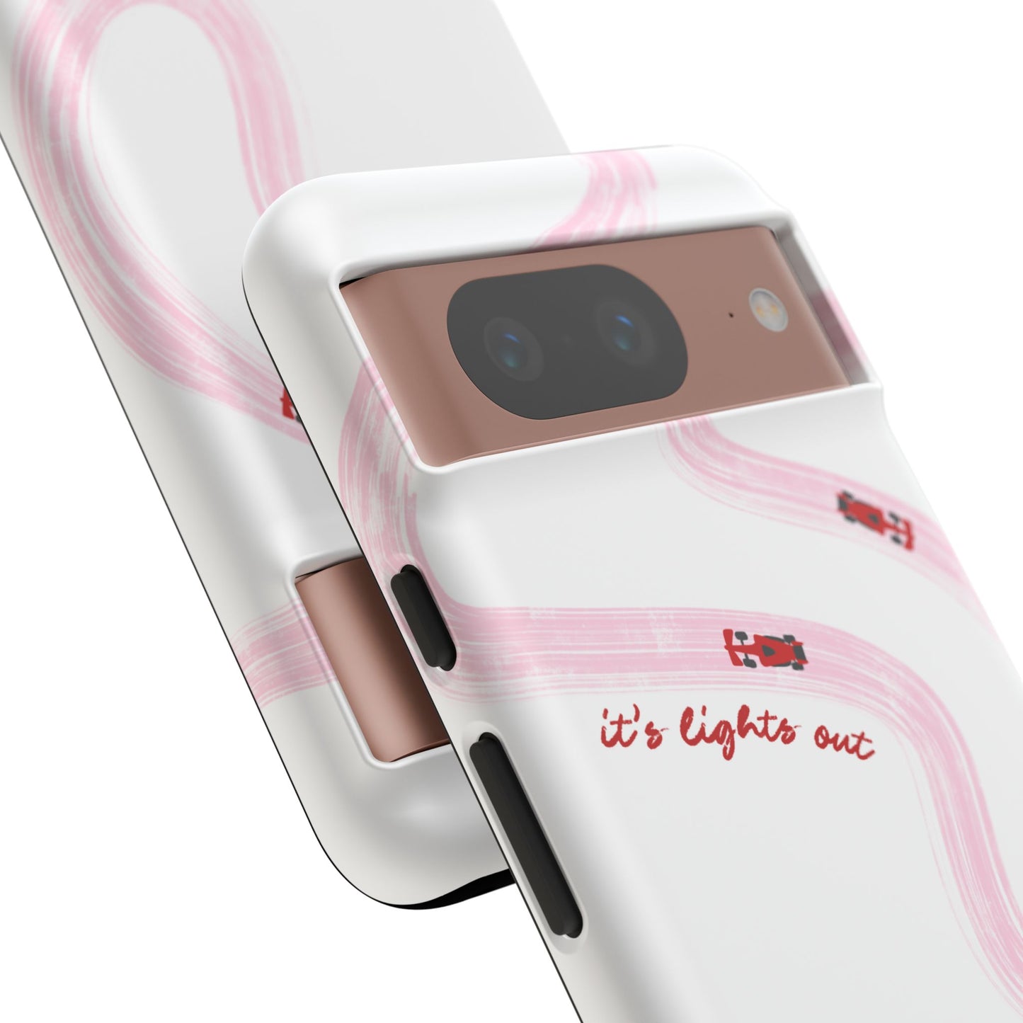 F1 Phone Case Pink and Red Painted "its lights out and away we go", Trendy F1 Gift, Formula 1 Gift, Cute F1 Phone Case, Unique Phone Case