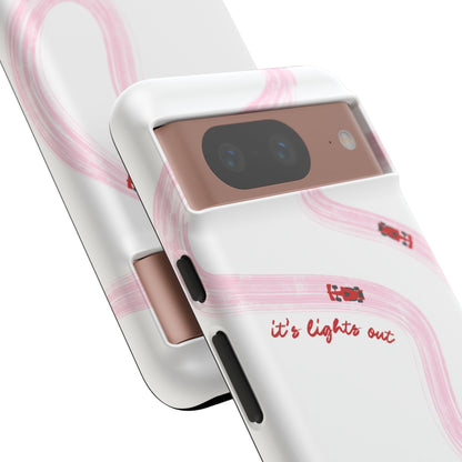 F1 Phone Case Pink and Red Painted "its lights out and away we go", Trendy F1 Gift, Formula 1 Gift, Cute F1 Phone Case, Unique Phone Case