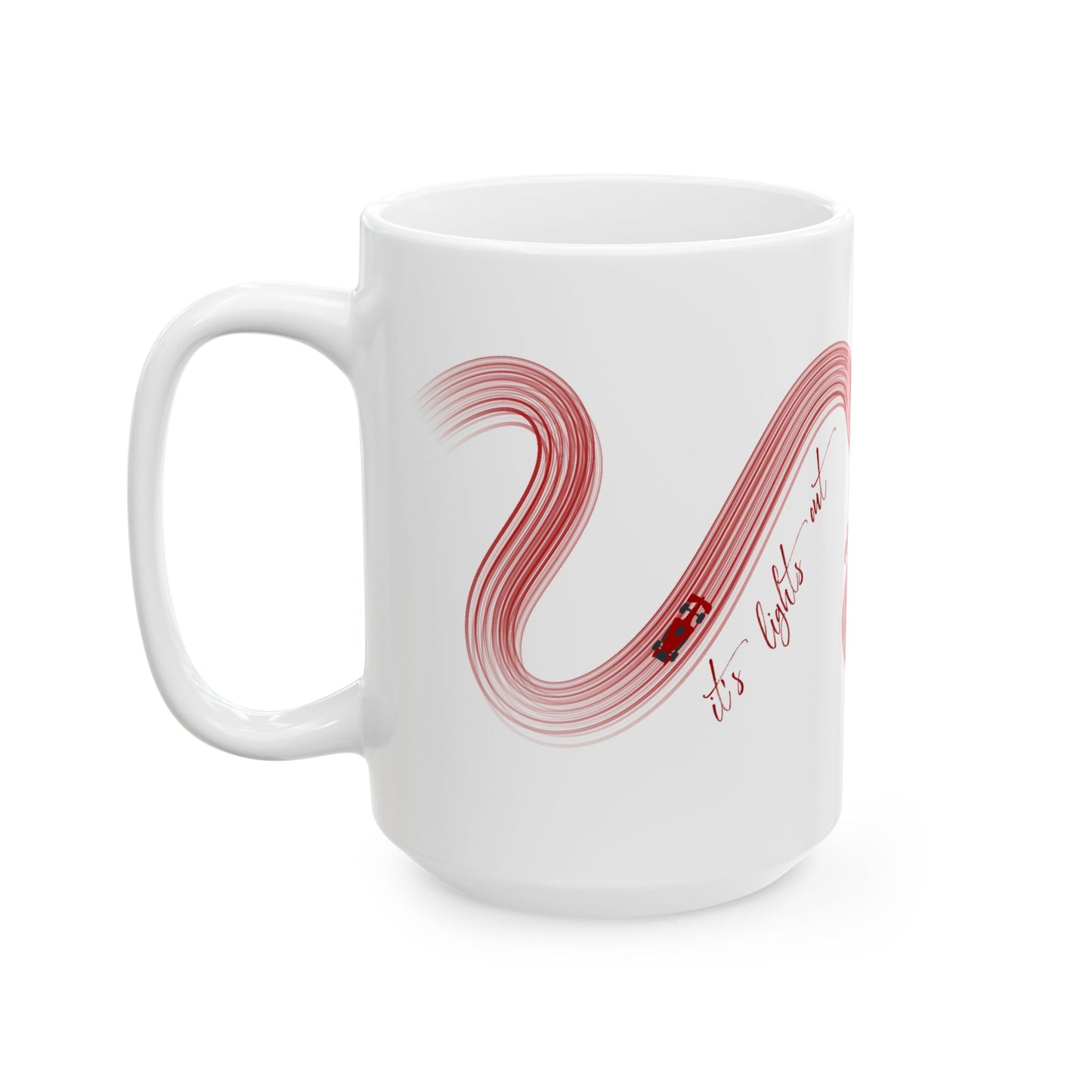 Red Painted F1  It's Lights Out and Away We Go Mug, Unique Gift for Coffee Lovers, Whimsical Formula 1 Gift