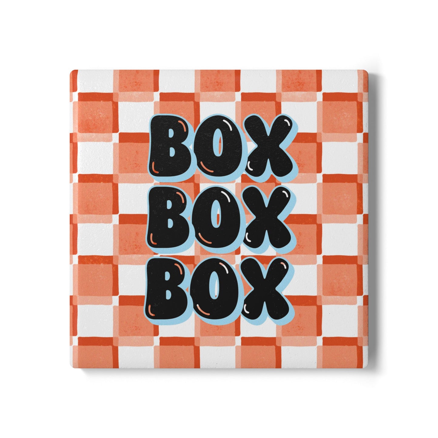 McLaren F1 Orange and Blue Checkered Ceramic Coaster | Curved Tracks with Tiny Cars