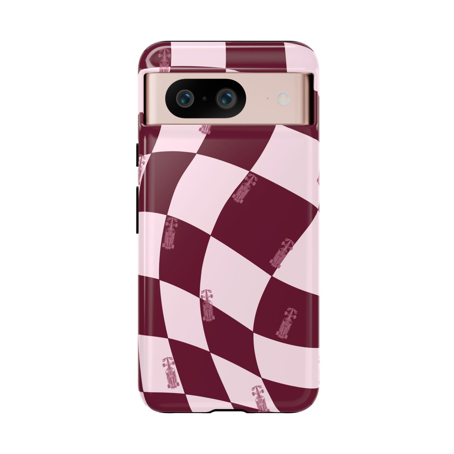 F1 Phone Case Pink Checkered Design, Trendy F1 Gift, Formula 1 Gift, Cute F1 Phone Case, Unique Formula One Phone Case
